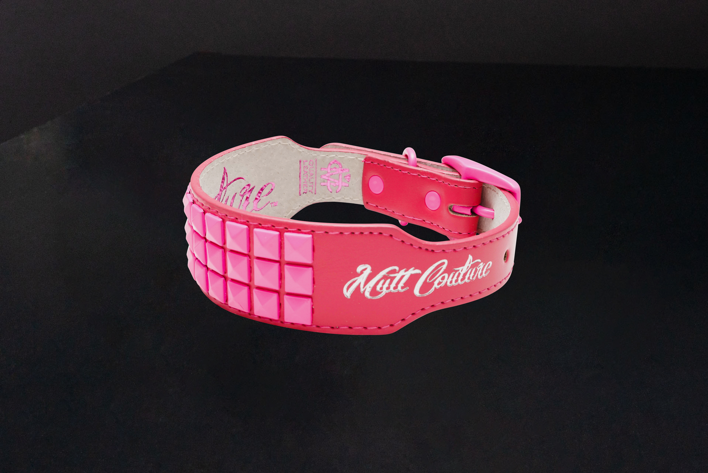 Pink Leather Dog Collar With Pink Studs