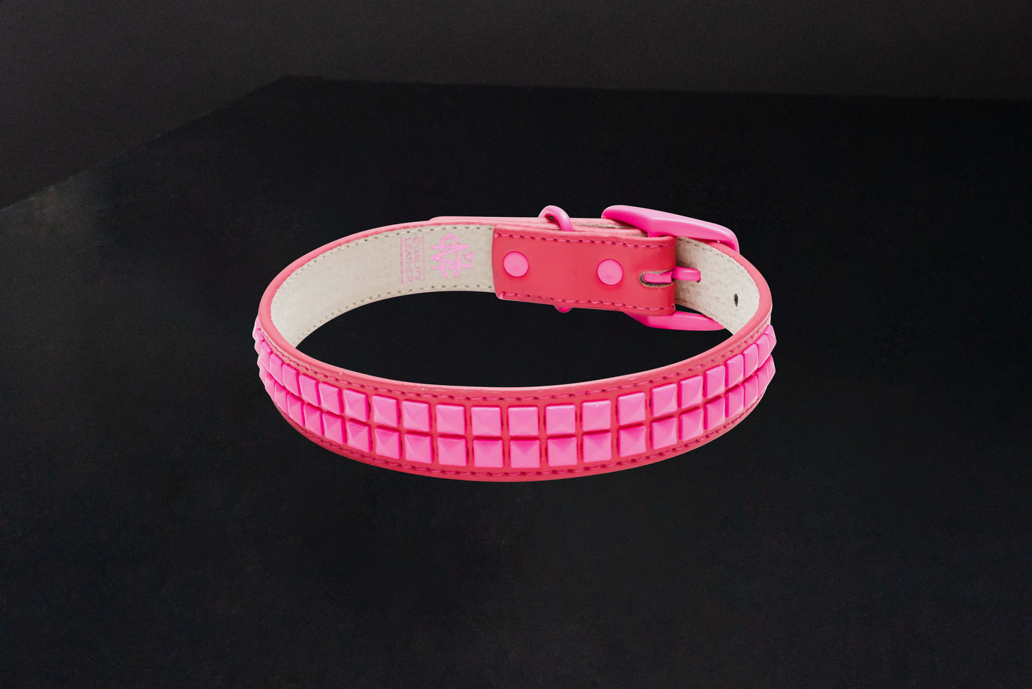 Pink Leather Dog Collar With Pink Studs