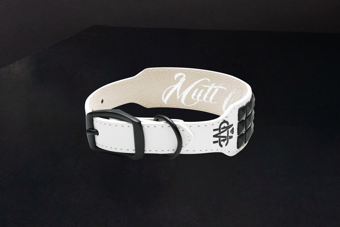 White Leather Dog Collar with Black Studs