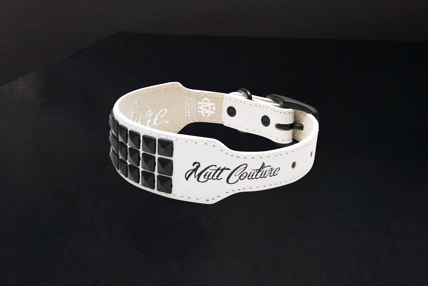 White Leather Dog Collar with Black Studs