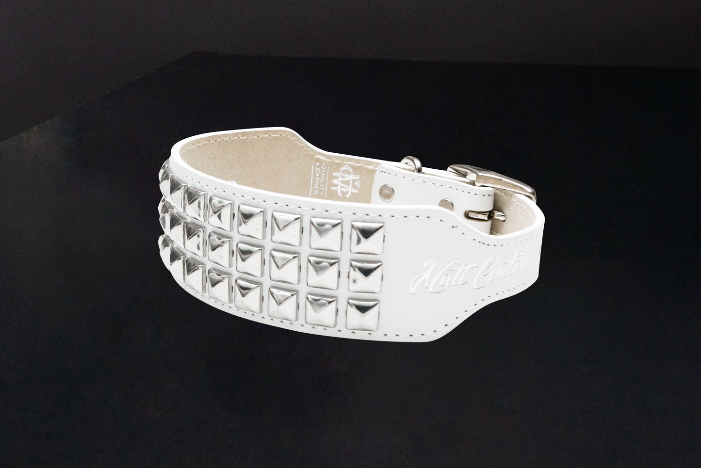 White Leather Dog Collar with Chrome Studs