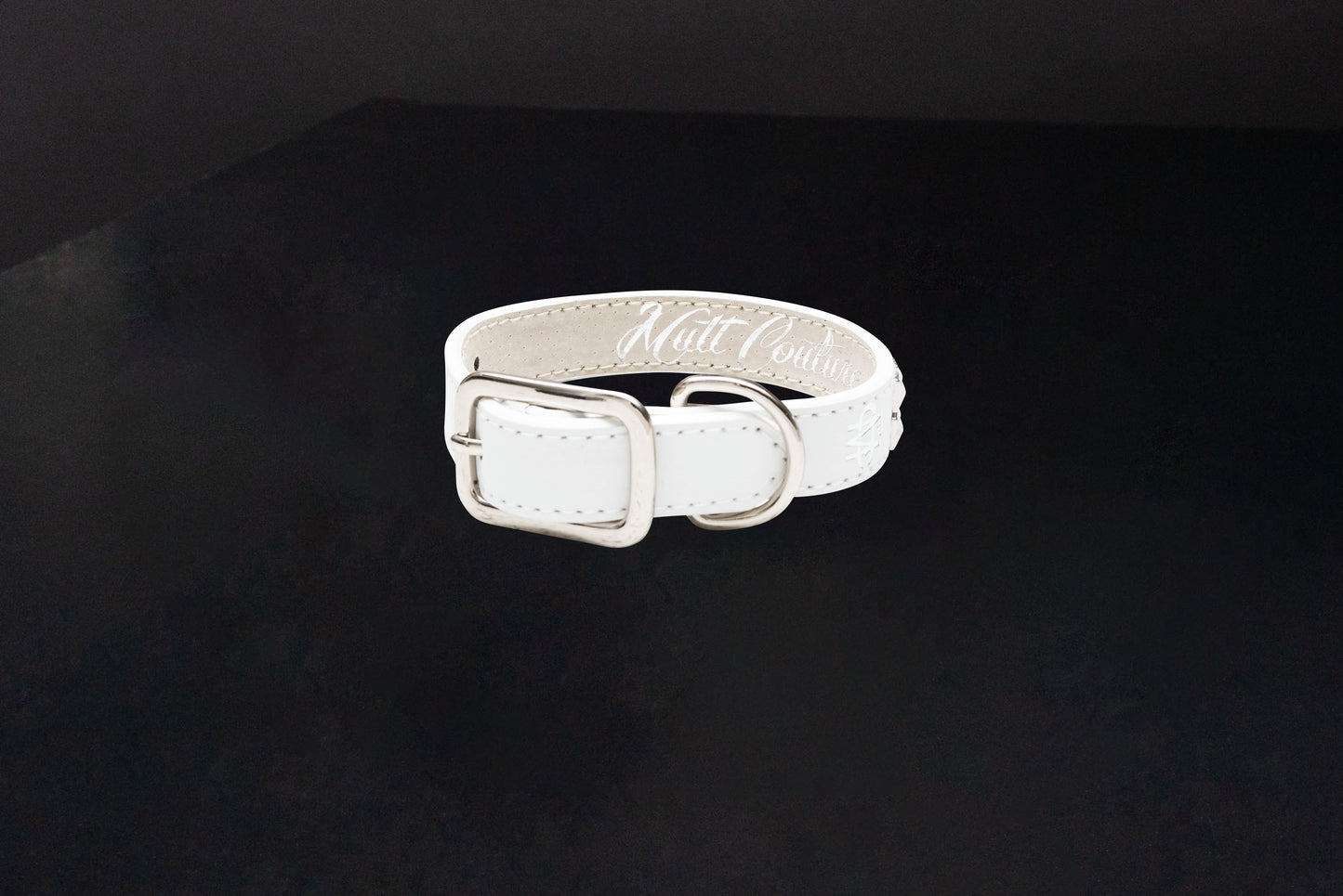 White Leather Dog Collar with Chrome Studs