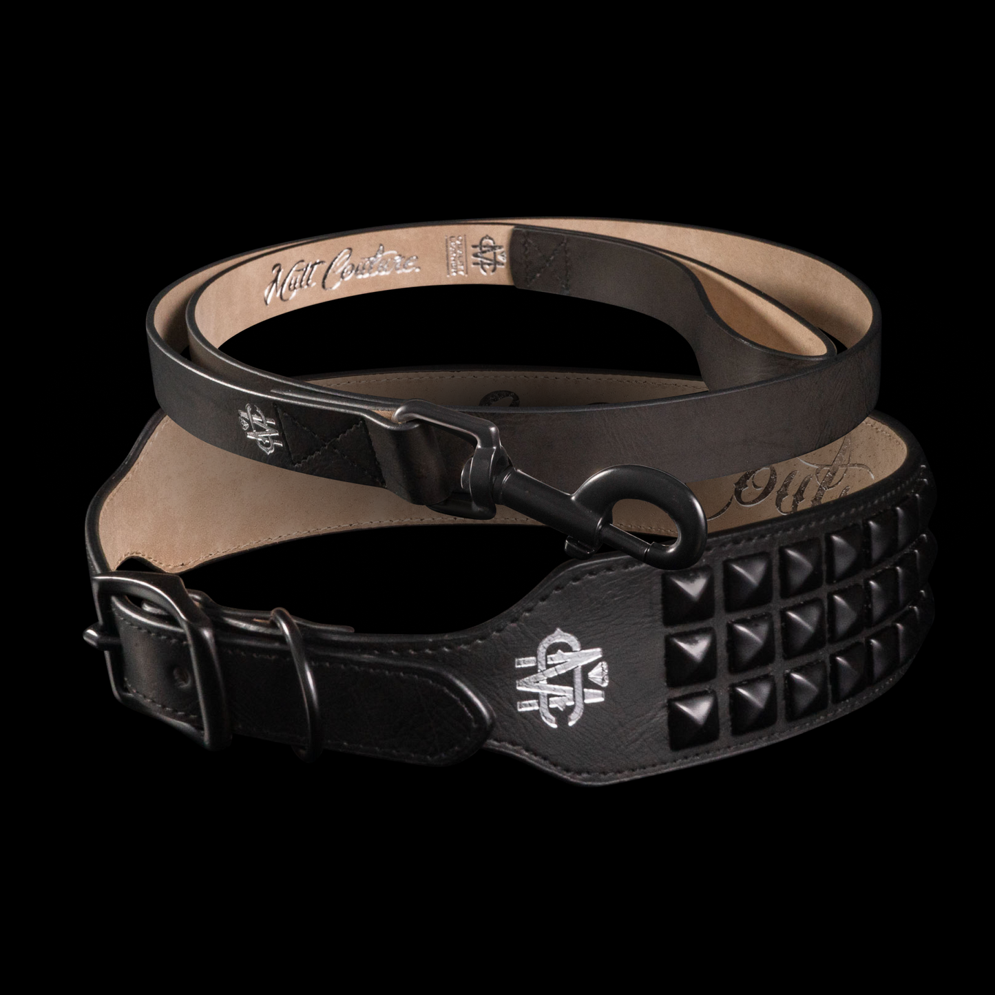 Black Studded Dog Walk Set