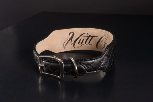 Black Quilted Leather Dog Collar