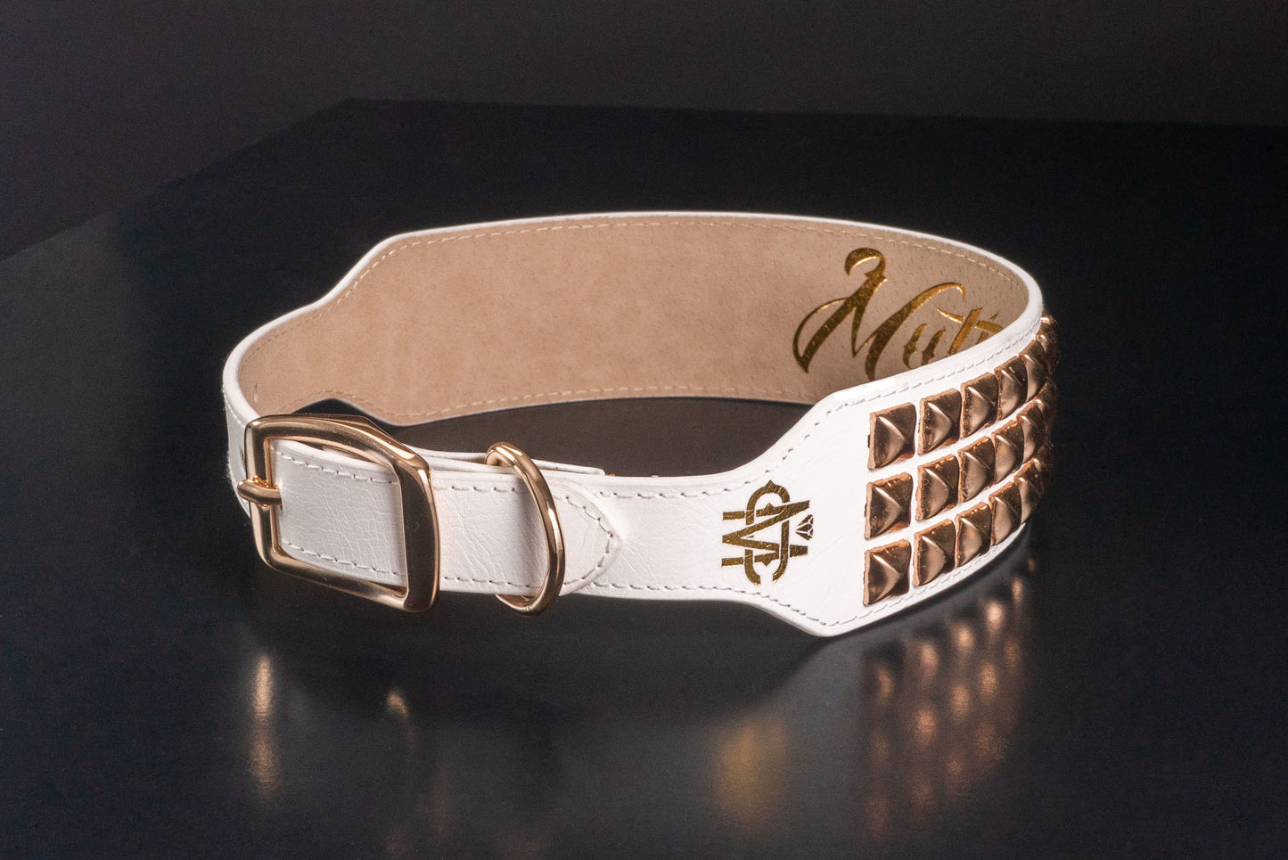 White Leather Dog Collar With Gold Studs