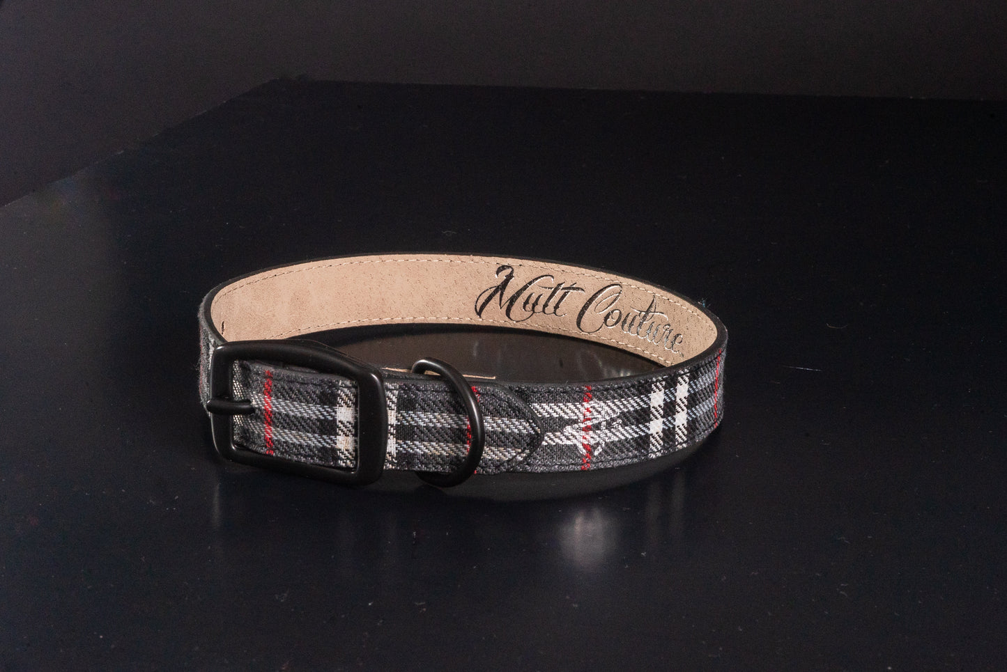 Grey Flannel Leather Dog Collar