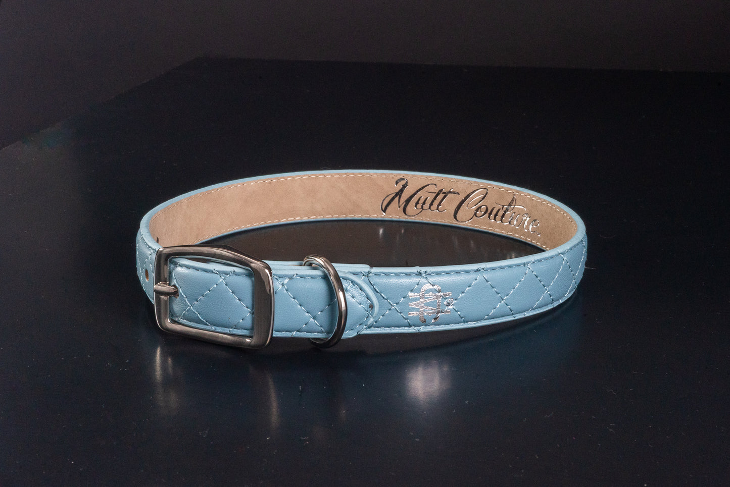 Teal Quilted Leather Dog Collar