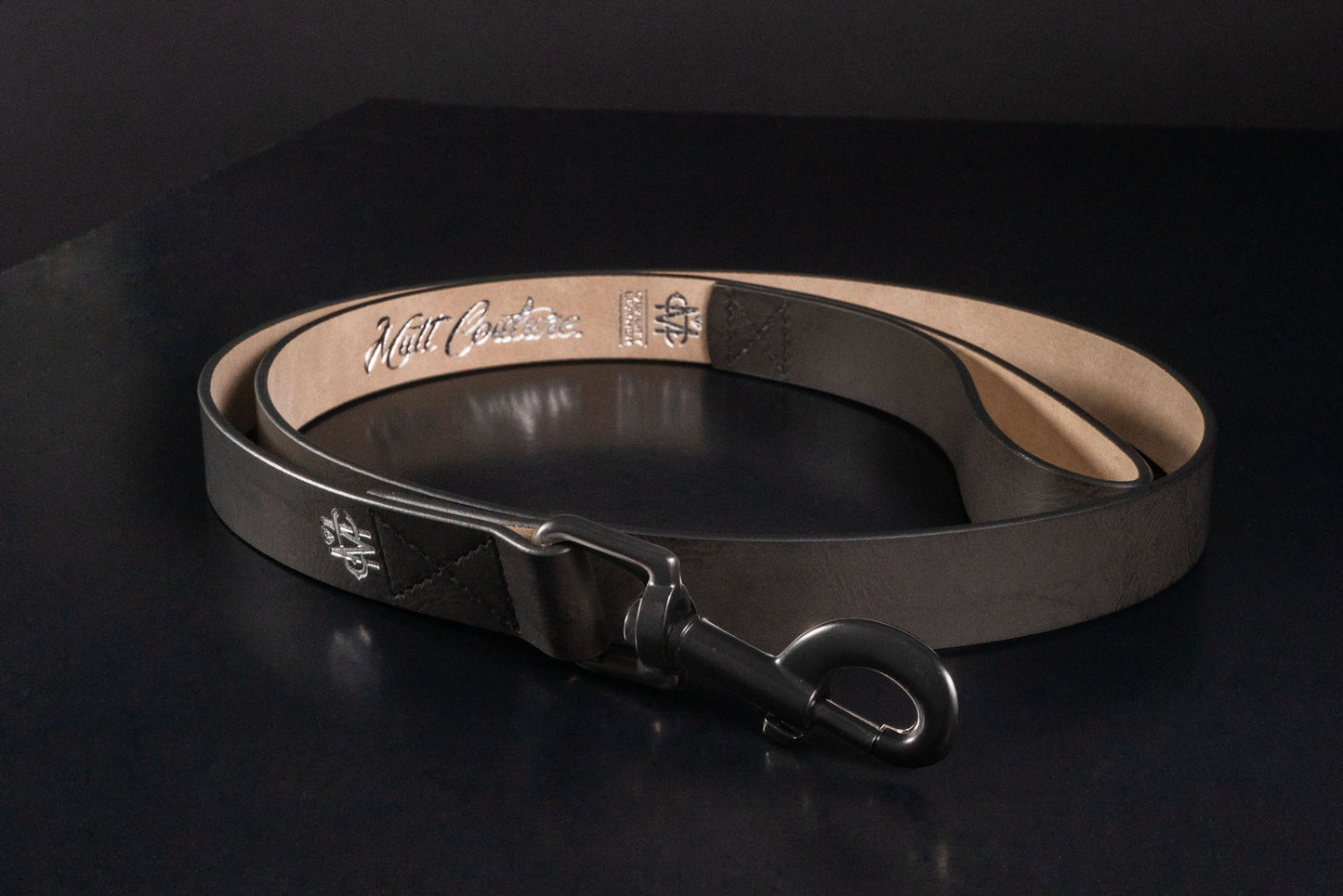 Black Leather Leash With Black Hardware