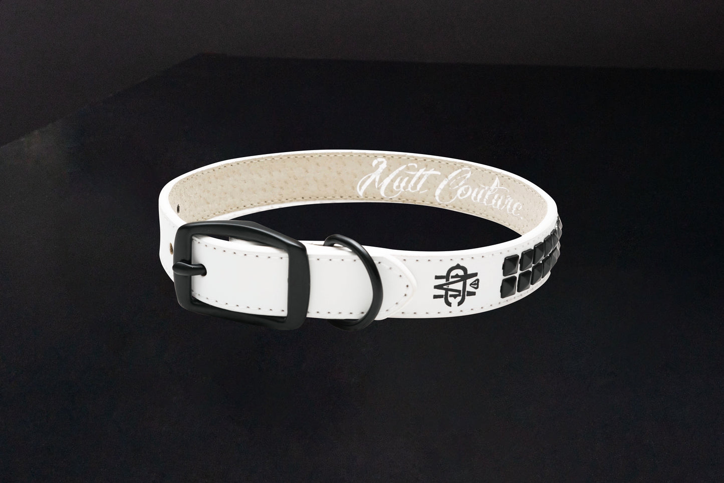 White Leather Dog Collar with Black Studs