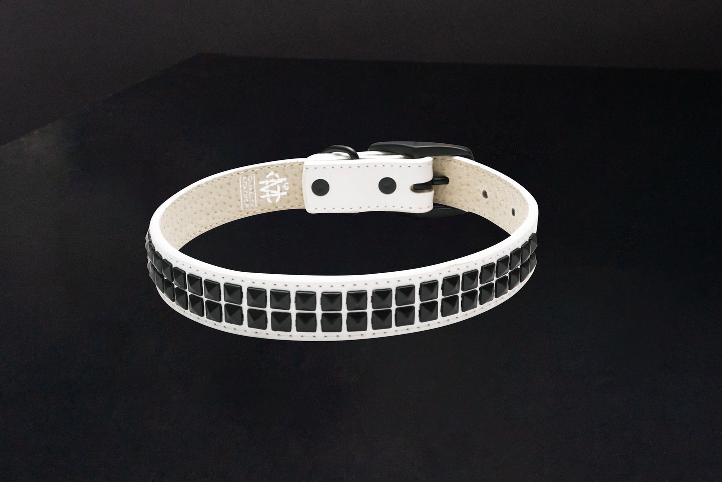 White Leather Dog Collar with Black Studs