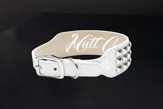 White Leather Dog Collar with Chrome Studs
