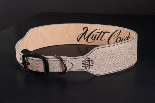 Grey Denim Leather Dog Collar