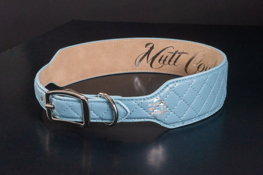 Teal Quilted Leather Dog Collar