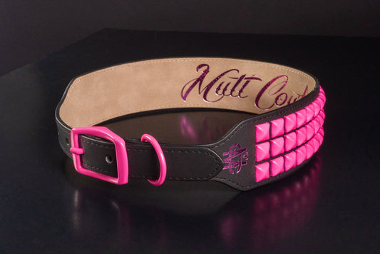 Black Leather Dog Collar With Pink Studs