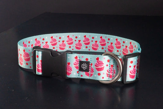 Pink Pastel Cupcake Print Adjustable Nylon Dog Collar