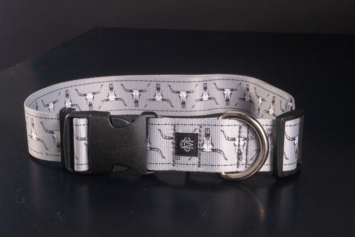 Grey Longhorn Print Adjustable Nylon Dog Collar