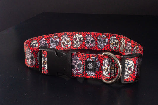 Red Sugar Skulls Nylon Collar