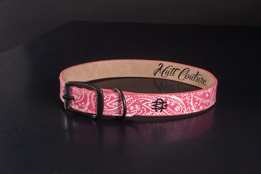 Pink Bandana Leather Dog Collar
