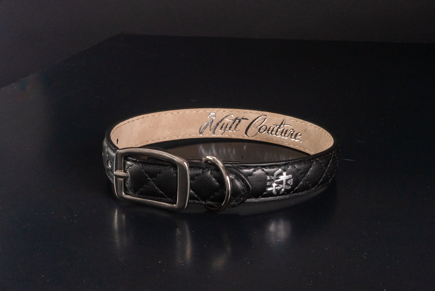 Black Quilted Leather Dog Collar