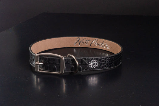 Black Croc Leather Dog Collar