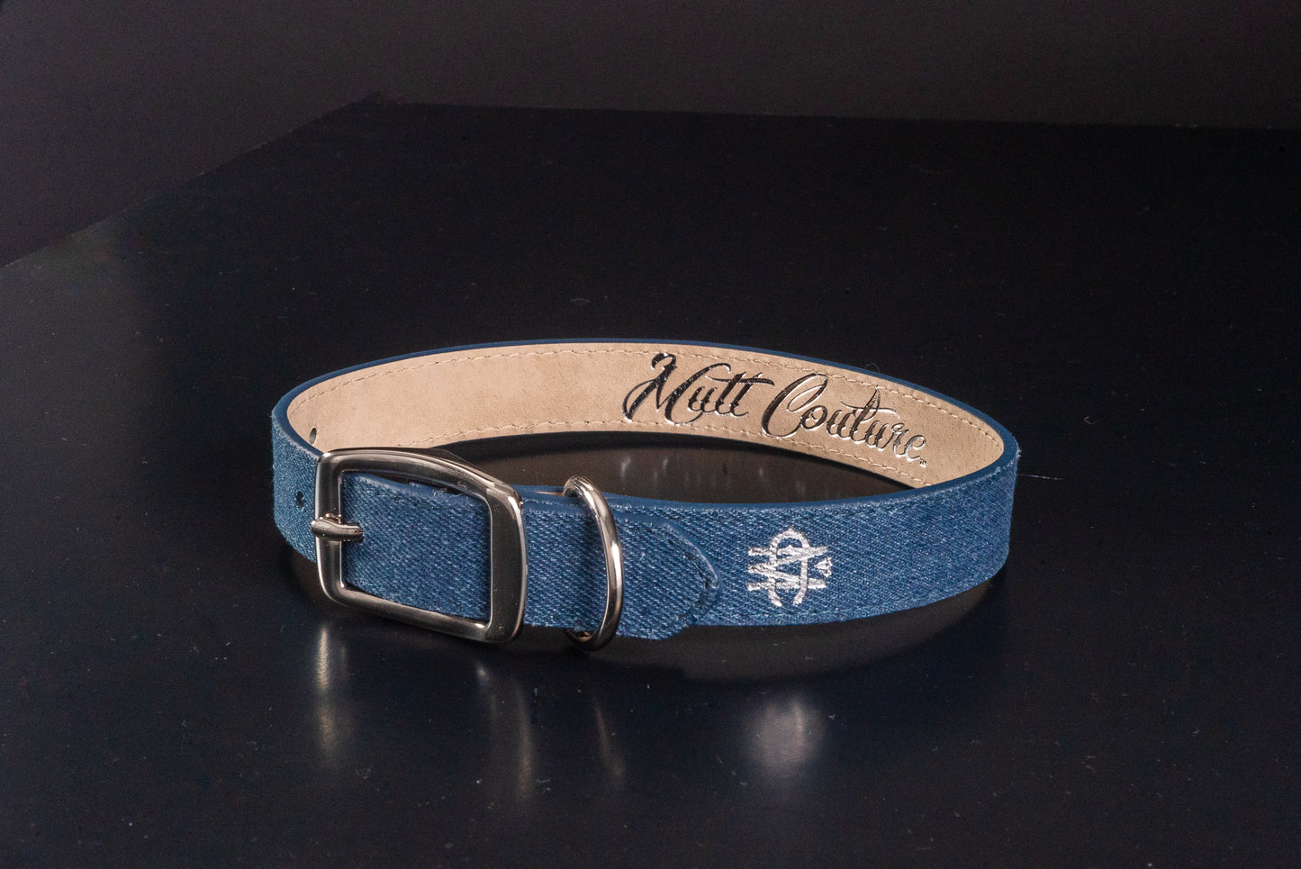 Blue Denim Leather Dog Collar
