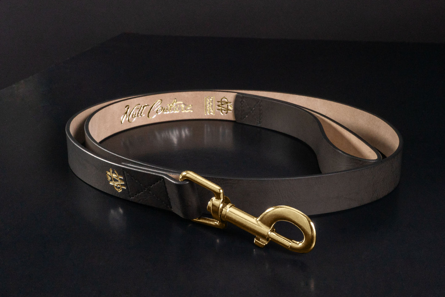 Black Leather Leash With Gold Hardware